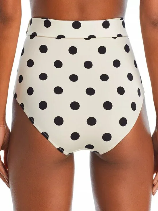 200$ EVARAE Elena Polka Dot Belted Bikini Bottom High-Waist Size 10 Black White - Picture 2 of 4